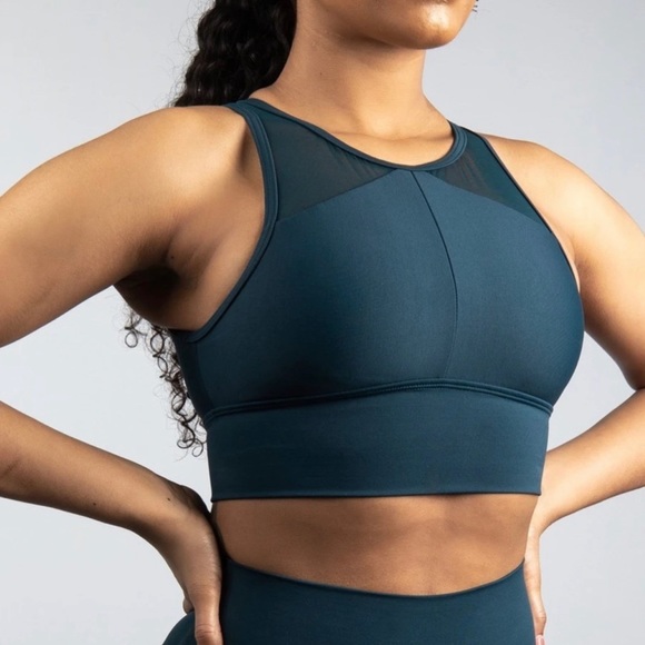 BuffBunny Viva La Vibe Mesh Medium High Impact Sports Bra Top in Cerulean Teal - Picture 1 of 9